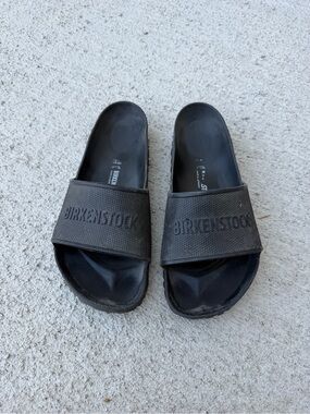 Birkenstock Barbados Black Slide Sandals with Embossed Logo